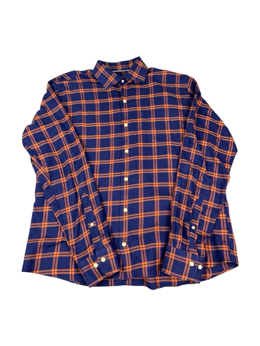 Peter Millar Long Sleeve Button Down Shirt, Blue Plaid, Cotton, Men's Size Large